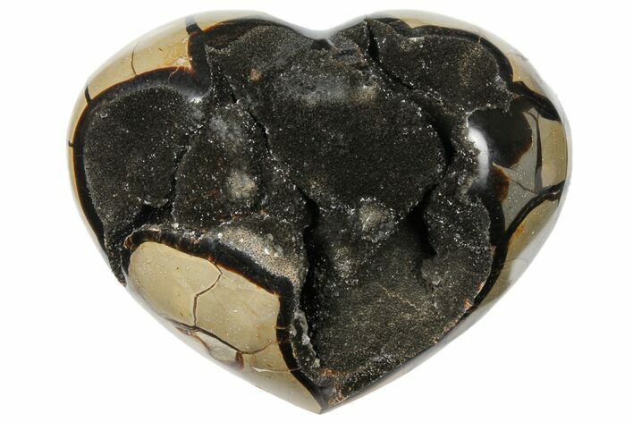 Polished Septarian Geode Heart - Black Crystals #124546